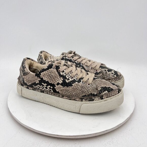 All Saints Trish Women Size EU 38 US 8 Beige Leather Snakeskin Print Shoe - Picture 4 of 14